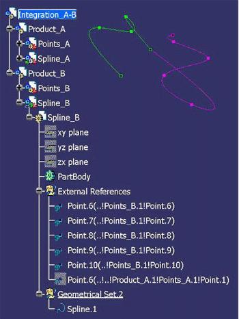Figure 12: The spline example: Spline_B successfully imported with link an element form Points_A Conclusion This article explained the context link and the means to manage it.