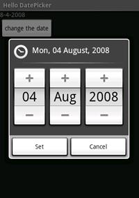 To provide a widget for selecting a date, use the DatePicker widget, which allows the user to select the month, day, and year, in a familiar