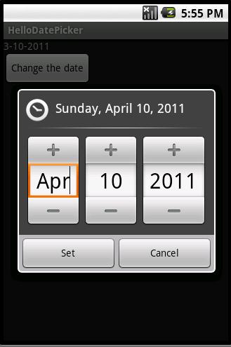 Time Picker To provide a widget for selecting a date, use the TimePicker widget, which