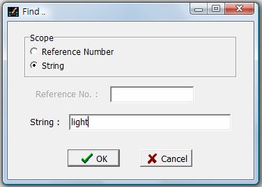 Scope: Two options: Reference No. and String for users to choose. Reference No.: Search contacts or registers in the project, e.g. R0, X1, Y2. String: Search strings in the project, e.g. Temperature, Switch.