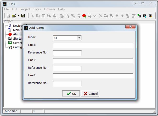 The Add Alarm window as shown below will pop up. Index : Users can set any number from 01-64. When the value in the Alarm Source Register in Configuration is identical with the Alarm No.