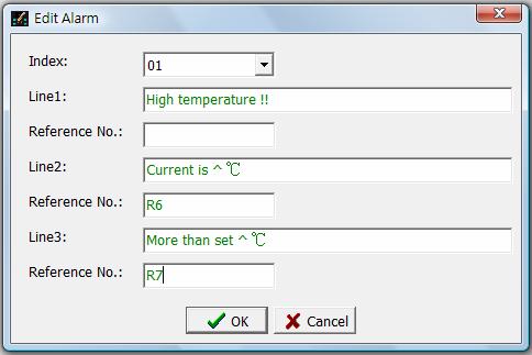 Therefore, Line 1 represents the text on Line 1, Line 2 on Line 2, and Line 3 on Line 3. Users can input the alarm message here.