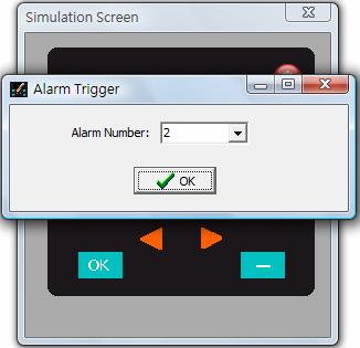 After selecting the desired Index, press the OK button and the corresponding Alarm Message will be displayed on the simulation screen as shown below. 4.