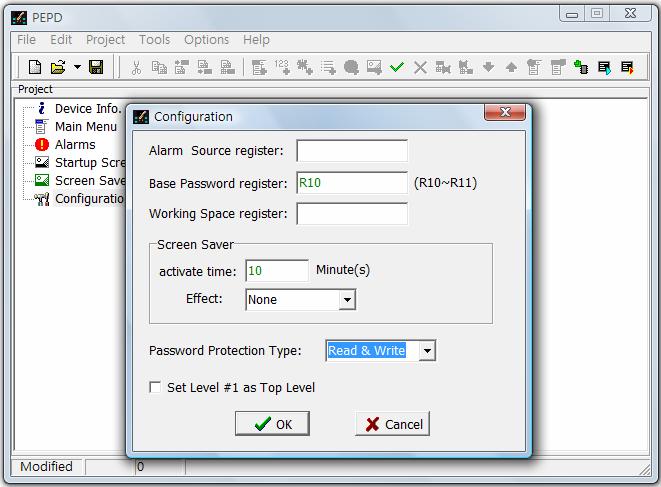 Step 3: In the Configuration Setup window, assign a register in the Base Password Register and select the Password Protection Type as shown below.
