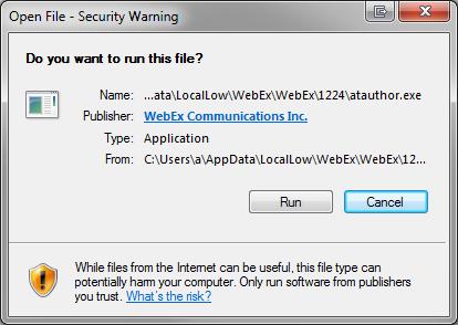 An example is below depending on your web browser and operating system, your dialog box may look slightly different: Figure 5: Security Warning Example You can view the webinar any