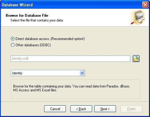 Database Wizard: Selecting the Database File Database Wizard: Selecting the database file First you must select the database file, which has stored the appropriate data, you would like use.