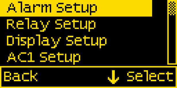 Configuring the Meter Meter settings can be configured from the Setup menu. This menu can be accessed by pressing the Menu button and then scrolling to and selecting Setup.