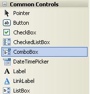 We'll do that in the next section. Create a new project for this section. Add a button to your new form. Then, locate the Combo Box on the Visual Basic.NET toolbar.