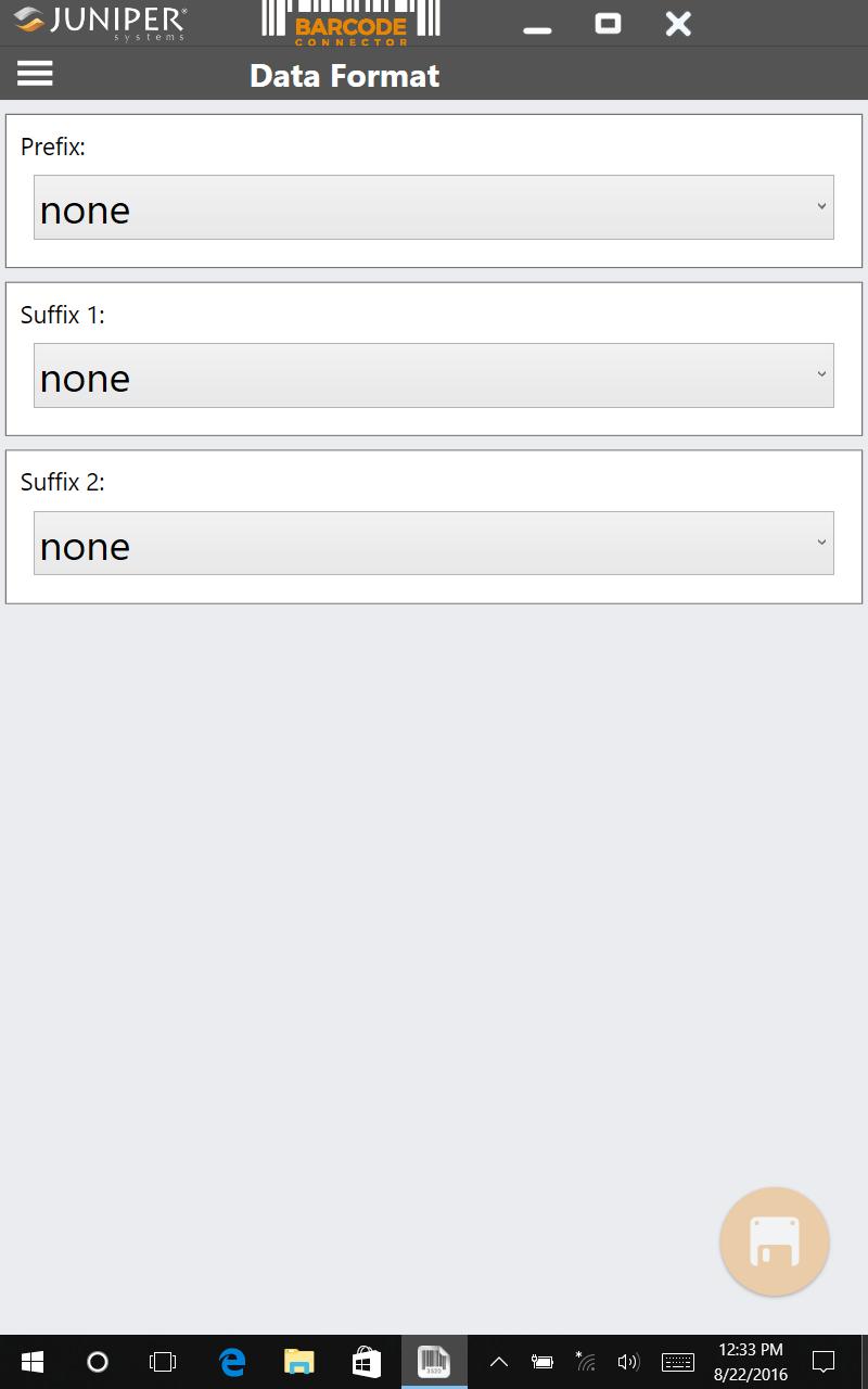 On the Data Format screen, you can set up a prefix and suffix: Use the rest of the menu options to set up different types of barcodes, including 1D code types, composite Codes, postal codes, and 2D