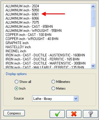Lathe-Lesson-1 17. Select ALUMINIUM inch - 6061 from the Default Materials list. 18. Select the OK button. 19. Select the OK button again to complete this Stock Setup function. 20.
