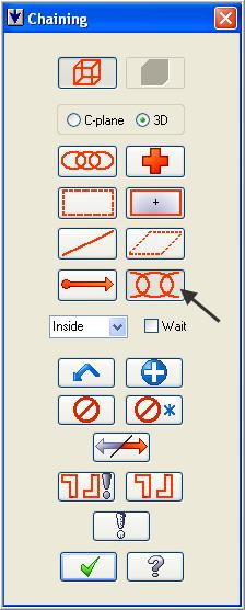 Mastercam Training Guide 2. In the Chaining window Chaining mode is set to Partial by default. 3. Select Arc 1 as the start of the Partial chain.
