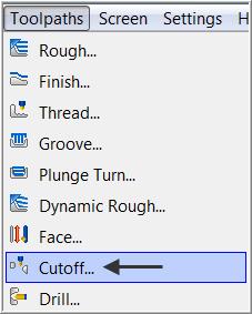 Lathe-Lesson-1 TASK 10: CUTOFF THE PART In this task you will cutoff the part using a.125 wide cutoff tool. 1. From the menu bar select Toolpaths>Cutoff 2.