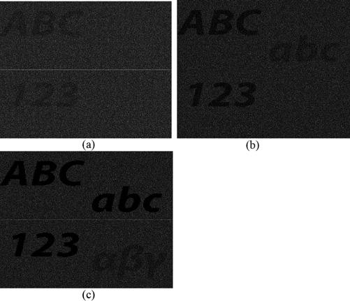 (c) Stacking five shadows to obtain third level secret. three shadows. It is observed that AC 23 in Fig. 5(b) is clearer than Fig. 3(b). Experimental results of Scheme #4 are shown in Fig. 6.