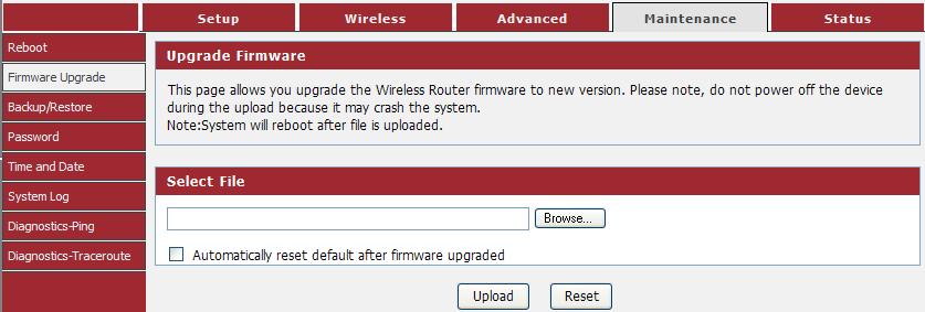 4-4-2 Firmware Upgrade The Firmware Upgrade section can be used to upgrade to the latest firmware code to improve functionality and performance.
