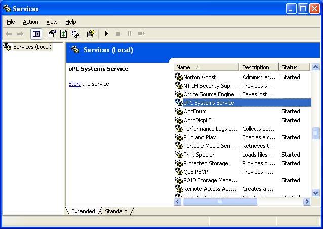 You can also use the Service Control Manager that is built into the operating system to start and stop the OPC Systems Service.