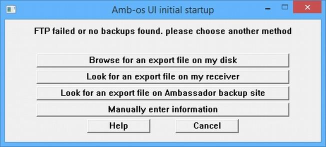 Manually enter information If no backup file (local or remote) exits or to enter all new settings, select the Manually enter information button.