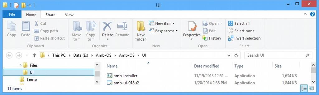 Program Installation Using Windows Explorer, open the location of the Amb-OS User Interface executable installation program.