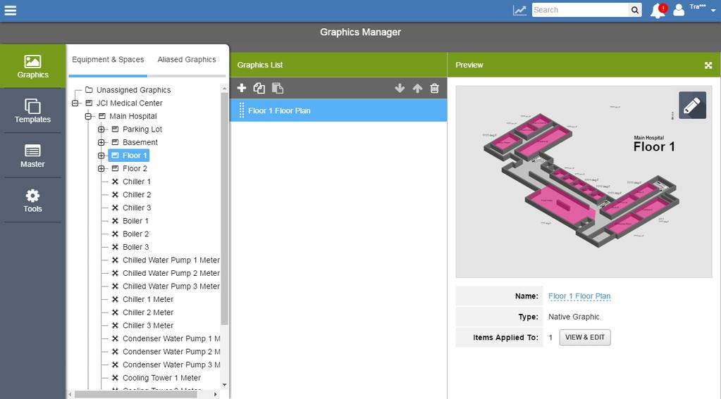 Graphics Manager is available only to users with the Administrator role. To access the Graphics Manager, select Graphics Manager from the User Menu.