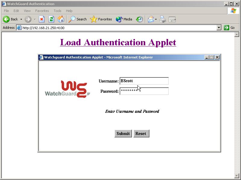 Authenticated Logon In order to authenticate, users must connect to the Firebox using a Java-enabled Web browser to this URL: