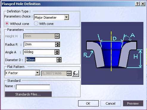 Creating a Flanged Hole 1 Click the Flanged Hole icon 2 Select a point previously created 3