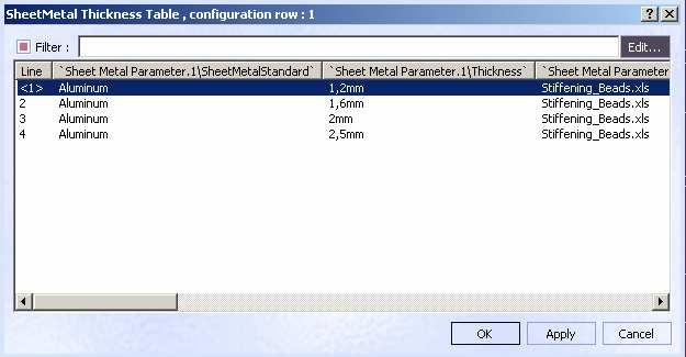 Customizing Standards Files to define Design Tables In the Sheet metal Parameters Window,
