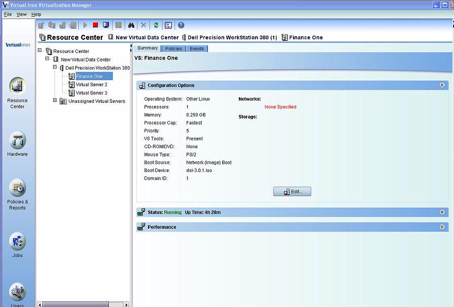 8. After the virtual server shuts down, in Virtualization Manager, click Resource Center and select