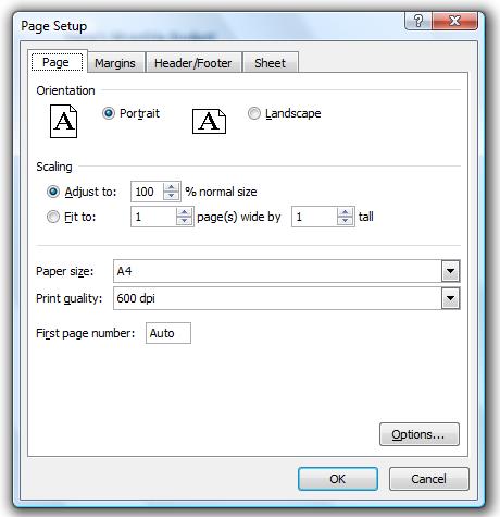 4) Click Cancel to close the Printer Properties and return to Excel s print options. 5) Under the printing options you will see a Page Setup link.