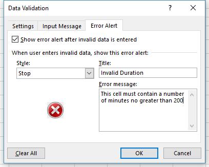 11) Click OK to complete the validation rule. 12) Type a number greater than 200 in the cell and press [Enter].
