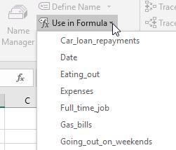 Exercise 3. Pasting Names When you are creating a formula you can use names as you have already seen.