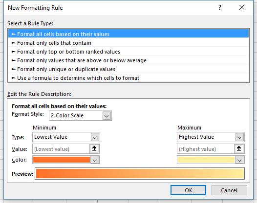 In addition to the built in conditional format sets, you can create your own conditional format rules.