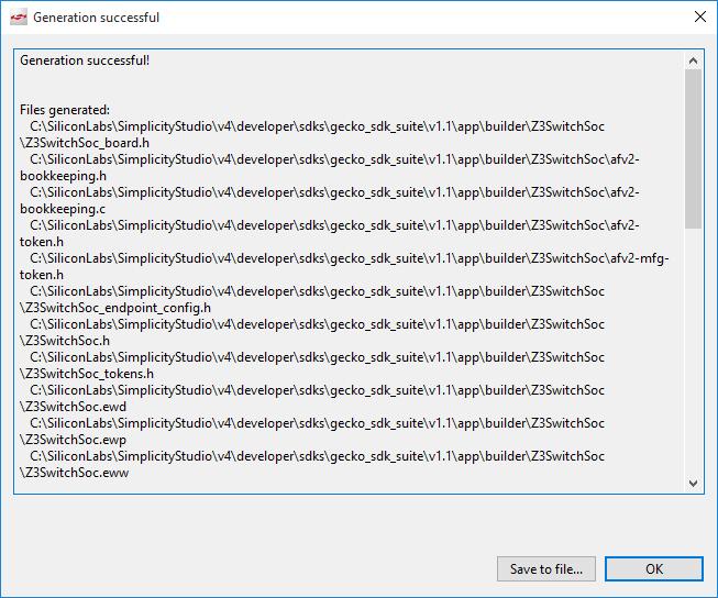 Working with Example Applications 2. Once generation is complete, a dialog reporting results is displayed. Click OK.