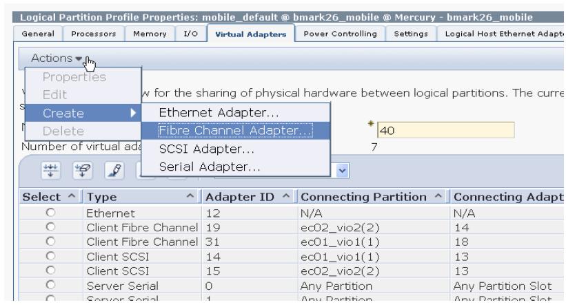 Create a Virtual Fibre Channel Adapter Client/server relationship similar to Virtual SCSI VSCSI Server