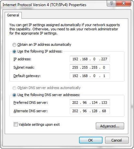 Figure 12: Setting the PC s IP address the same as the switcher Note: Gateway and DNS information is not needed.