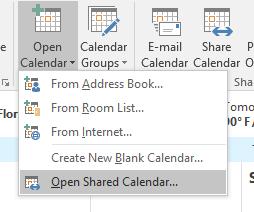 On the left hand side of the screen, under My Calendars, select the shared calendar you want to open.