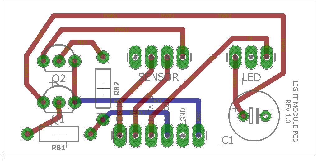 A double layer PCB for the light module was designed using the program Eagle 7.7.0.
