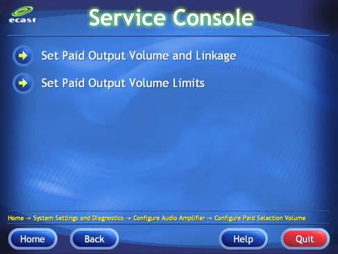 Configure Paid Selection Volume This screen is used to link channels to create zones and set the Minimum, Current and Maximum Volumes for Paid Selections.