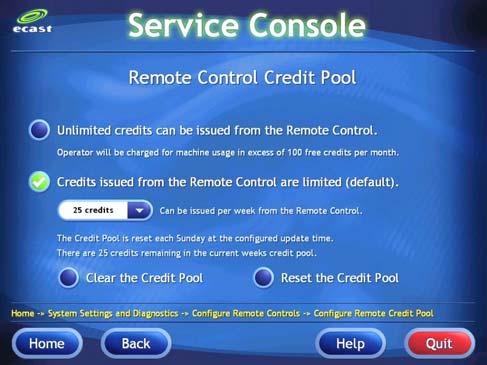 To access, from the Service Console, touch System Settings and Diagnostics > Configure Remote Controls. To set, touch the desired option. If Timed is chosen you must set the amount of Pause time.