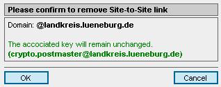 Deleting a site-to-site link including the associated key WebGUI (Key
