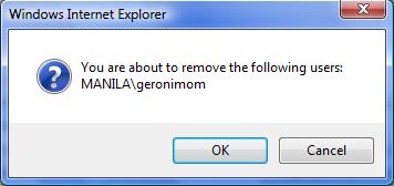 on Remove Selected Users. A warning dialog box appears.