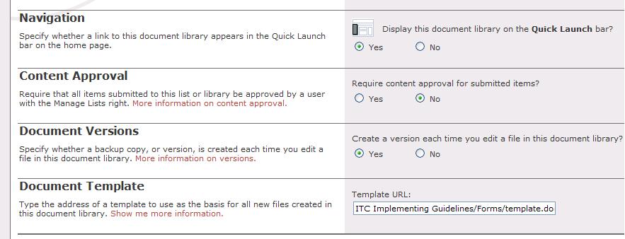 20 Configuring a Library Each document library has settings you can change from the General Settings page.
