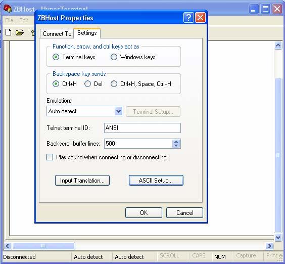 Click Settings tab to open the setting window Click ASCII Setup button An ASCII Setup window prompts,