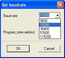 6. Click on the Setting button and wait for the Set baudrate dialogue box to