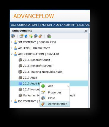 Rollforward When you roll an engagement forward in AdvanceFlow, a new engagement with a duplicate folder structure and account numbers is created in the next reporting period.
