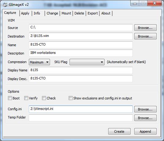 34 Slika 13: Orodje GImageX 3.3 Konsolidacija slike v eno WIM datoteko WIM format uporablja tehnologijo enkratnega zapisa podatkov (angl.