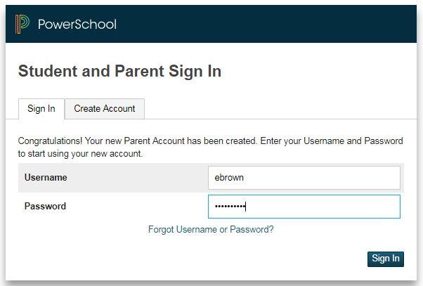 STEP 3 When your account is successfully created, the login page will be displayed. User the username and password you setup above to log into the Public (Parent) Portal.