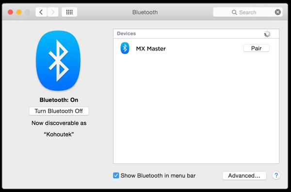 Mac OS X 4. Open System Preferences and click Bluetooth. 5. Select MX Master in the Devices list and click Pair.