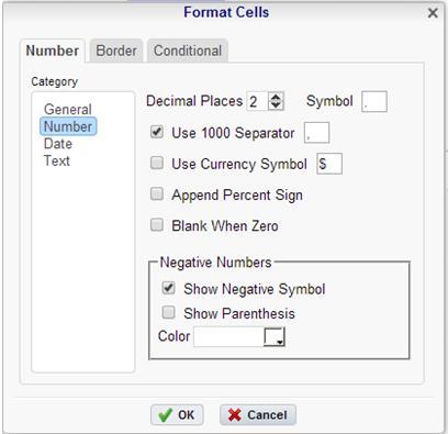 Using the arrws yu can specify hw many decimals t display. Yu can als set the symbl t separate decimals frm whle numbers. Check the bx Use 1000 Separatr t separate every 3 digits.