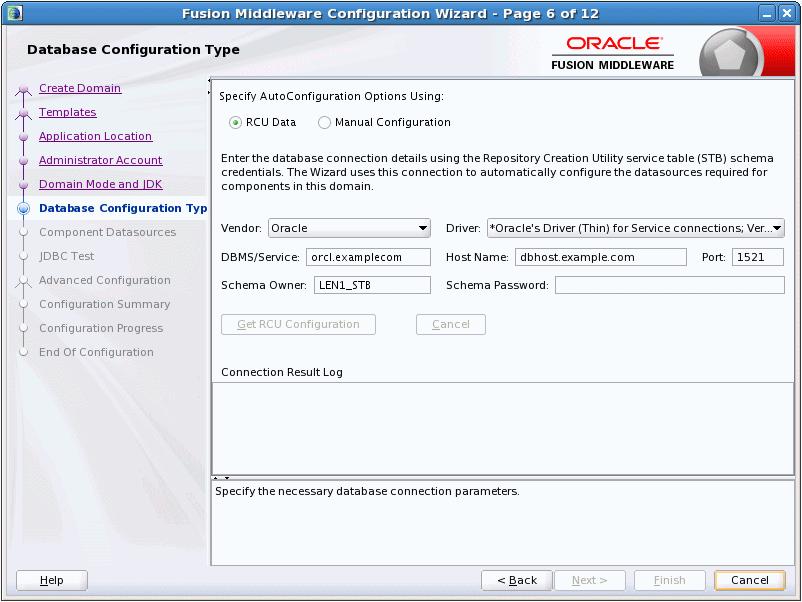 Database Configuration Type Option Other JDK Select this option to use a JDK other than the one that you used when you installed WebLogic Server.