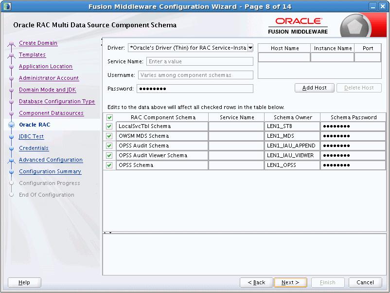 Oracle RAC Multi Data Source Component Schema To delete a row from the ONS Host table, click anywhere in the row, and then click Delete. 5.