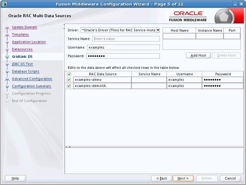 Oracle RAC Multi Data Sources 5.14 Oracle RAC Multi Data Sources Use this screen to configure the data sources that are included in the domain as Oracle RAC data sources.